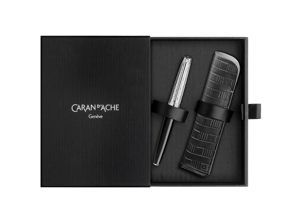 Stylo Plume Caran d'Ache Léman Damier & Étui en Cuir Noir, 4799.566