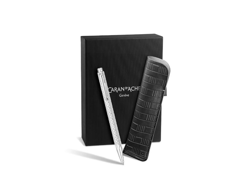 Stylo bille Set Caran d'Ache Ecridor Damier & Étui en Cuir Noir, 8902.566