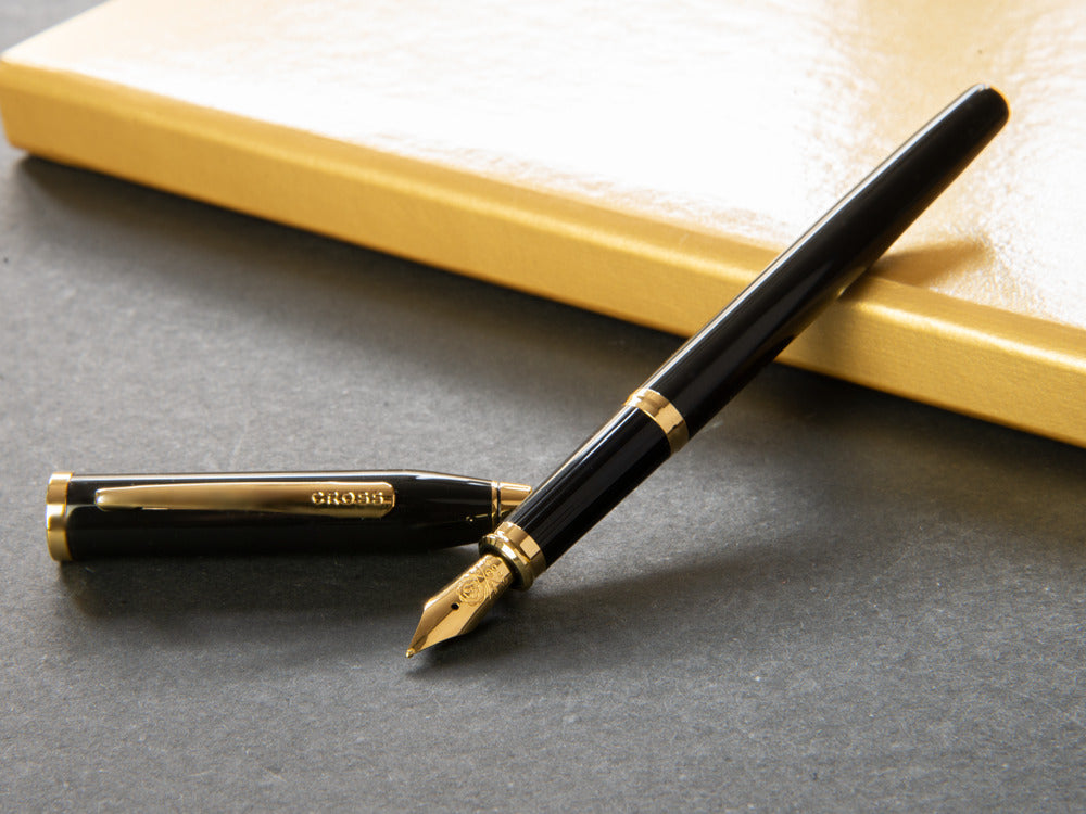 Stylo Plume Cross Century II, Laque, Noir, Plaqué Or 23K, Poli, 419-1