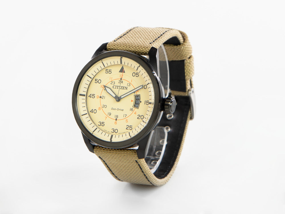 Montre à Quartz Citizen OF Aviator, Beige, 45 mm, Textile, 10 atm, AW1365-19P
