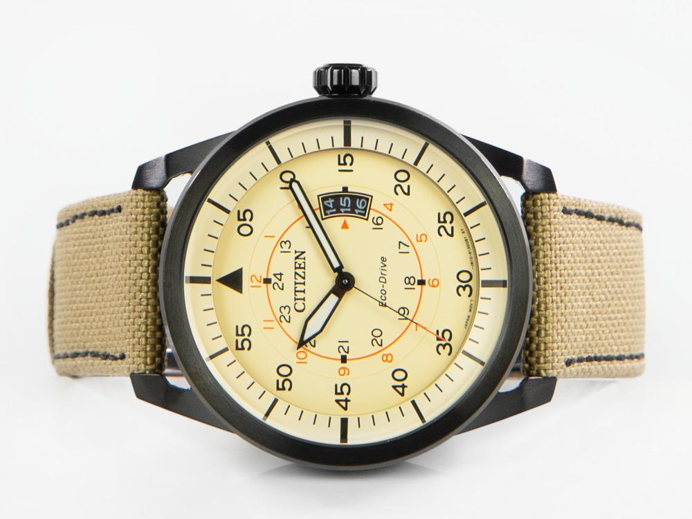 Montre à Quartz Citizen OF Aviator, Beige, 45 mm, Textile, 10 atm, AW1365-19P