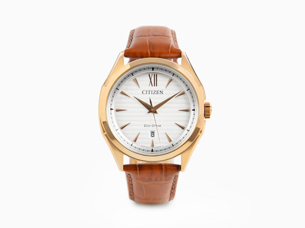 Montre à Quartz Citizen OF, Blanc, 41.2 mm, Bracelet en cuir, 10 atm, AW1753-10A