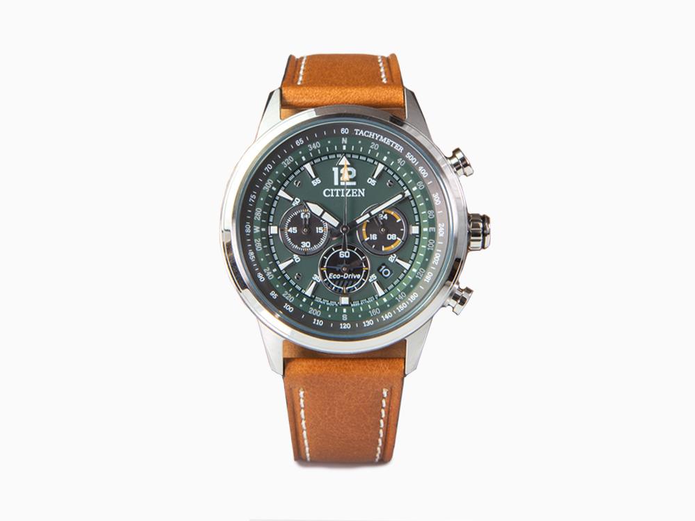 Montre à Quartz Citizen OF Chrono, Vert, 44 mm, Bracelet en cuir, CA4470-15X