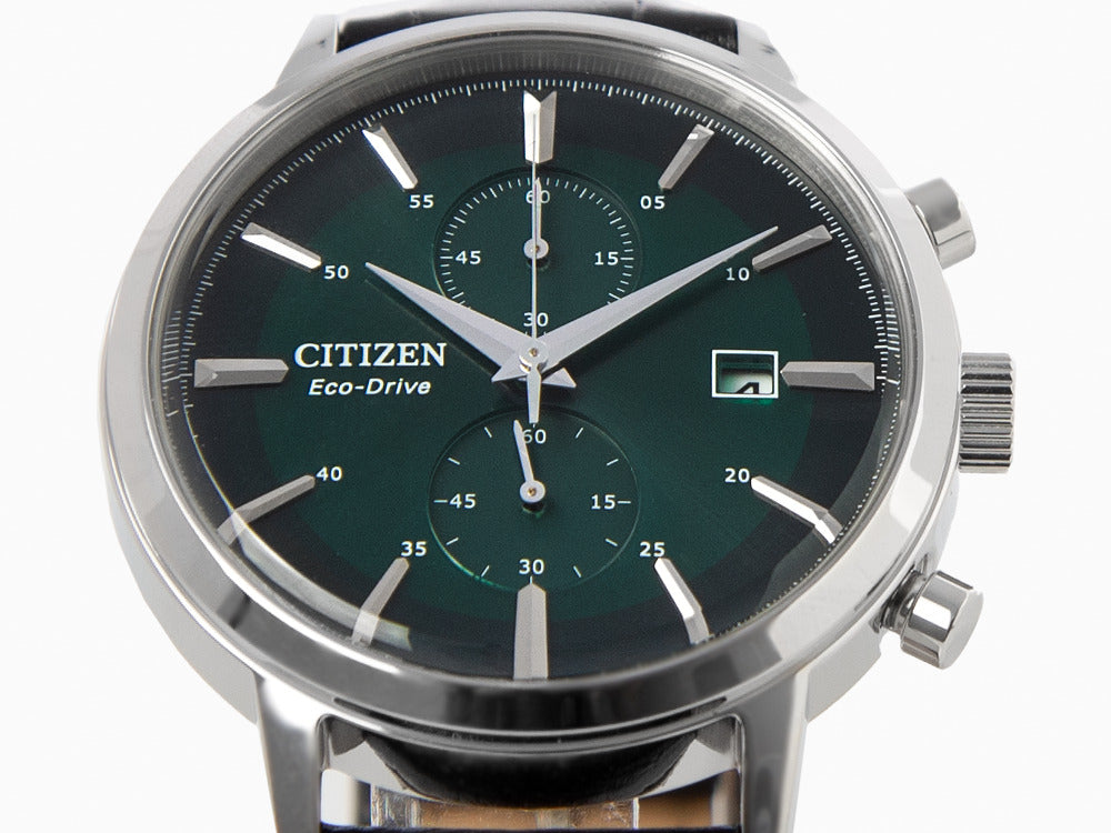 Montre à Quartz Citizen OF Chrono, Vert, 42 mm, Bracelet en cuir, CA7069-24X