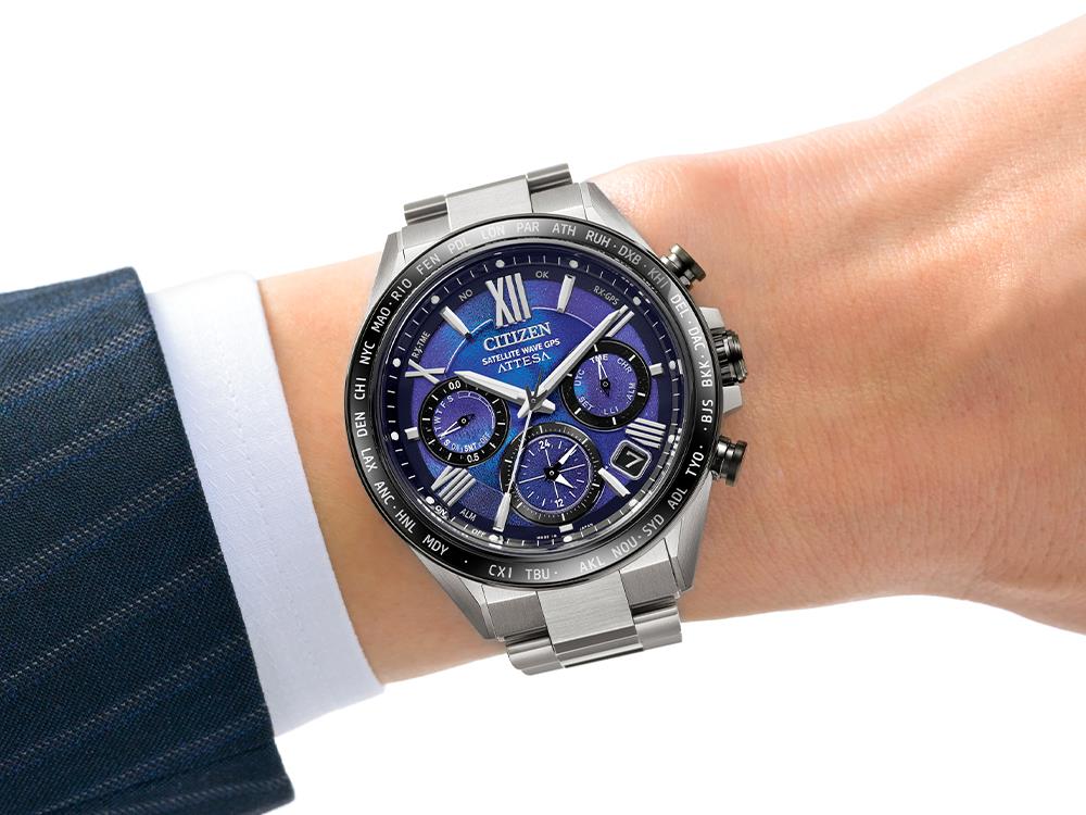 Montre à Quartz Citizen Satellite Wave Attesa, 44.6 mm, Bleu, LE, CC4075-50L