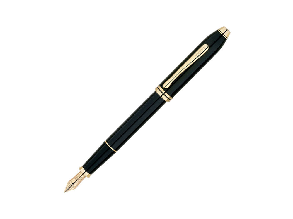 Stylo Plume Cross Townsend, Laque, Noir, Attributs Or 23K, Poli