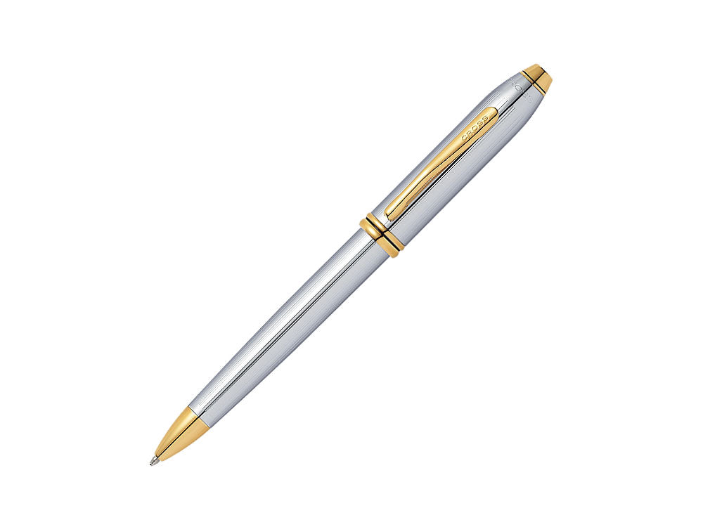 Stylo bille Cross Townsend Medalist, Chrome, Argent, Poli, Plaqué Or 23K, 502TW