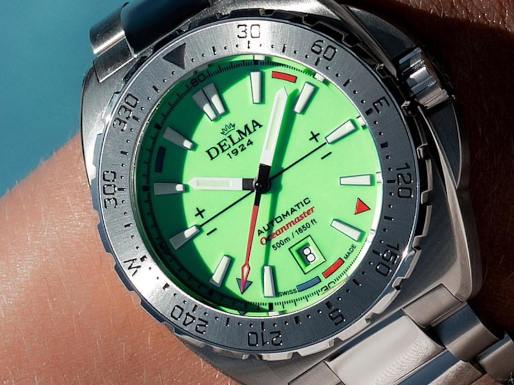 Montre Automatique Delma Diver Oceanmaster Lume, Vert, 44 mm, 41701.670.6.149