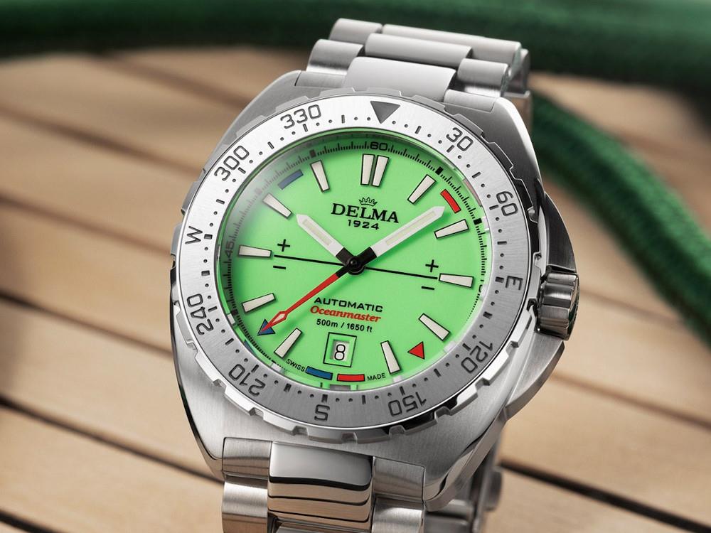 Montre Automatique Delma Diver Oceanmaster Lume, Vert, 44 mm, 41701.670.6.149