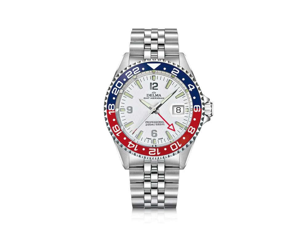 Montre à Quartz Delma Diver Santiago GMT, Blanc, 43 mm, 20 atm, 41702.648.6P01