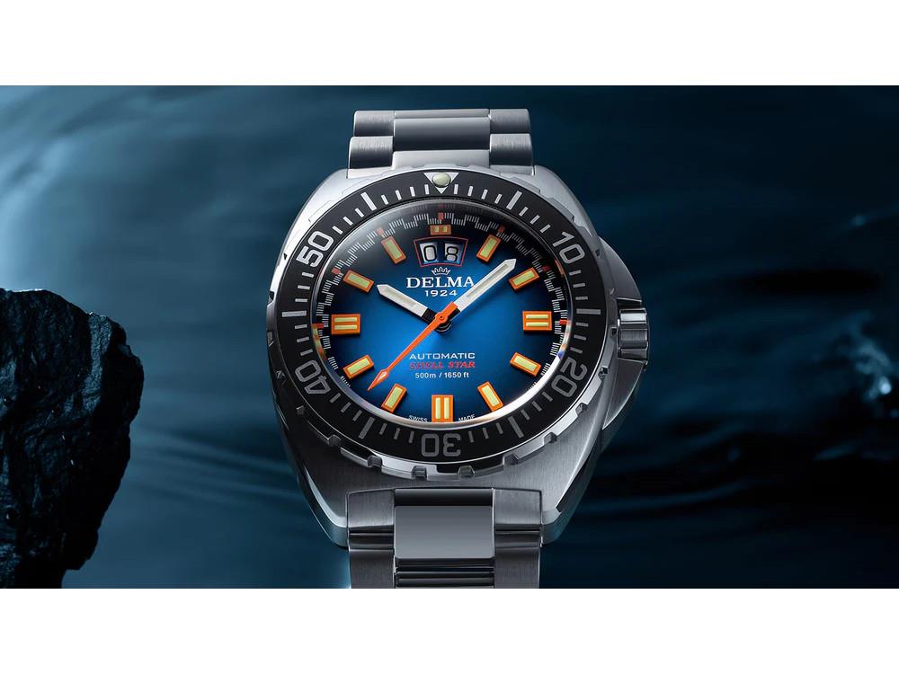 Montre Automatique Delma Shell Star Big Date, Bleu, 44 mm, 41703.736.6.041