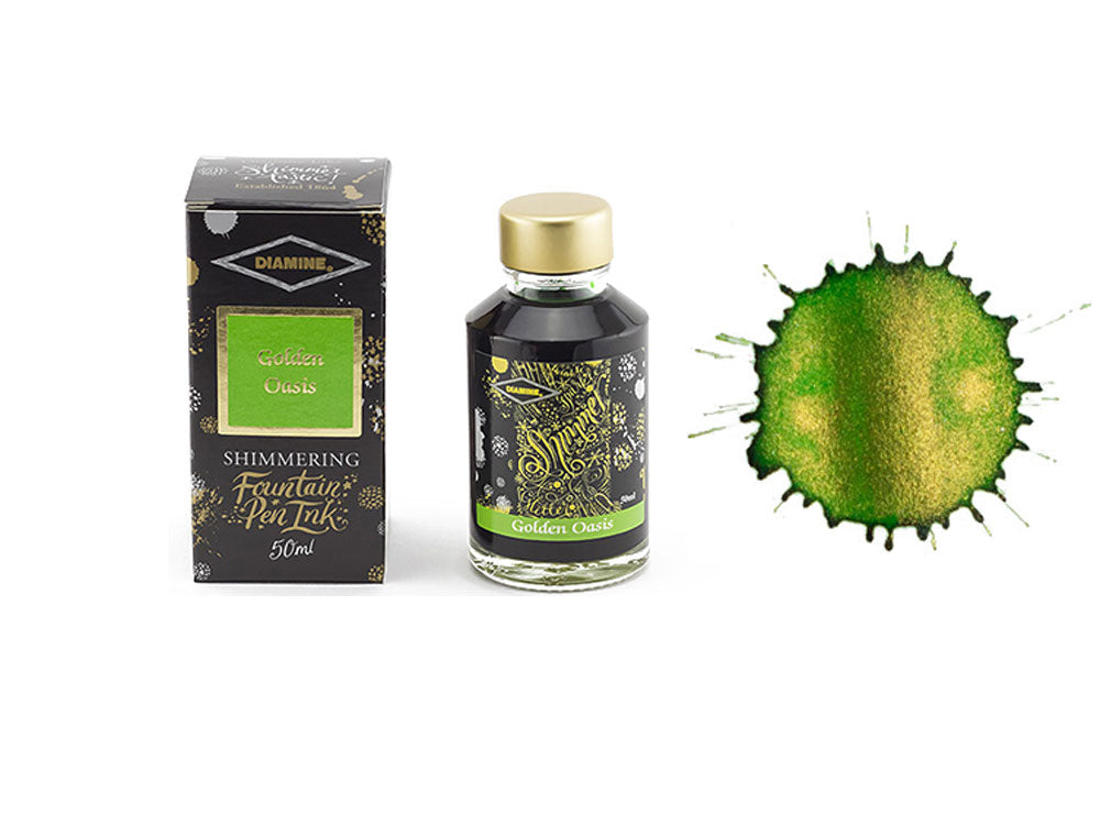 Encrier Diamine Shimmering Golden Oasis, 50ml, Vert, Verre