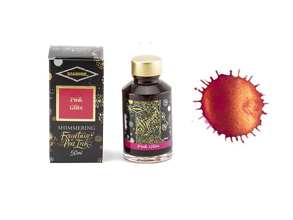 Encrier Diamine Shimmering Pink Glitz, 50ml, Rose, Verre