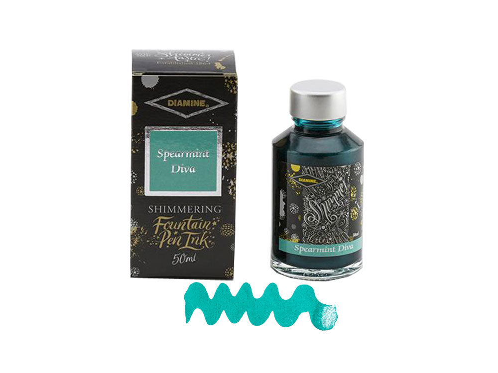 Encrier Diamine Shimmering Spearmint Diva, 50ml., Verre