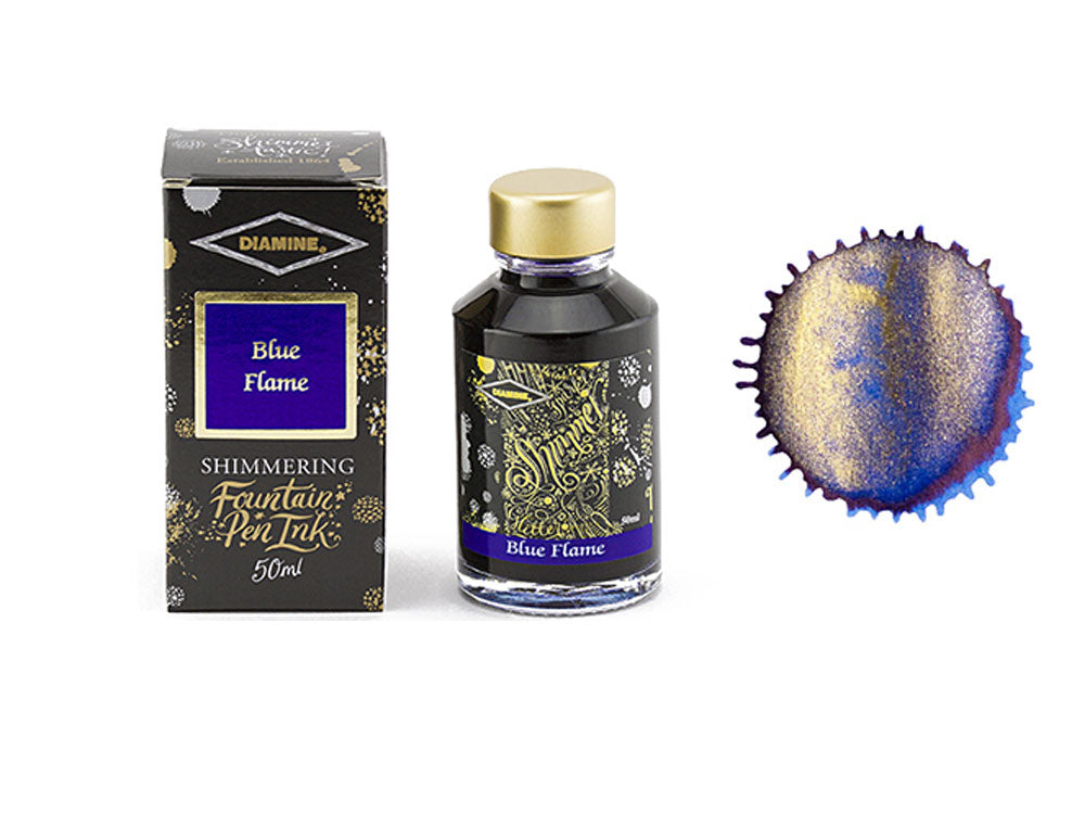 Encrier Diamine Shimmering Blue Flame, 50ml, Bleu, Verre