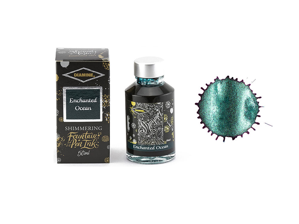 Encrier Diamine Shimmering Enchanted Ocean, 50ml, Vert, Verre