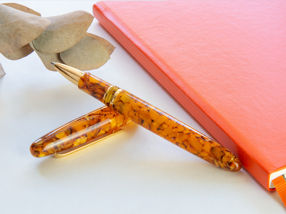 Roller Esterbrook Estie Honeycomb, Résine, Ambre, Plaqué or, E427