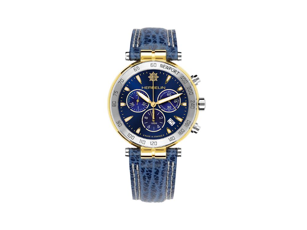 Montre à Quartz Herbelin Newport, PVD Or, Bleu, 40 mm, Chronographe, 37654T35