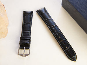 Bracelet Hirsch Cuir gaufré exotique, Cuir de Veau, Noir, 18 mm, 01028050-2-18