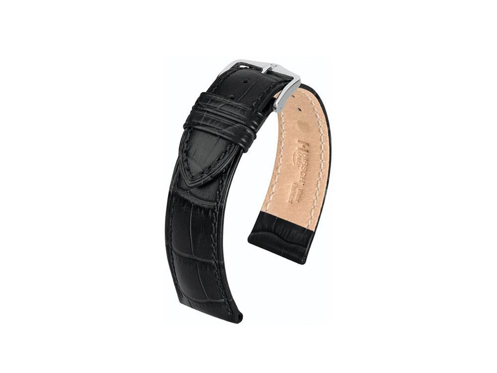 Bracelet Hirsch Cuir gaufré exotique, Cuir de Veau, Noir, 24 mm, 01028050-2-24