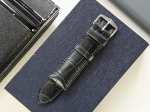 Bracelet Hirsch Cuir gaufré exotique, Cuir de Veau, Noir, 24 mm, 01028050-2-24