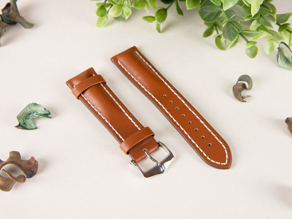 Bracelet Hirsch Cuir de veau Heavy Calf, Brun Or, Blanc, 22 mm, 01475070-2-22