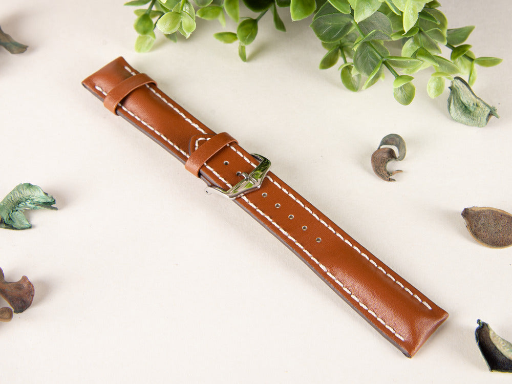 Bracelet Hirsch Cuir de veau Heavy Calf, Brun Or, Blanc, 22 mm, 01475070-2-22