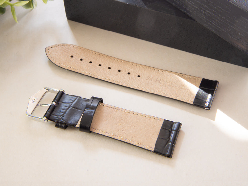 Bracelet Hirsch Cuir gaufré exotique Louisianalook, Noir, 24 mm, 03427050-2-24