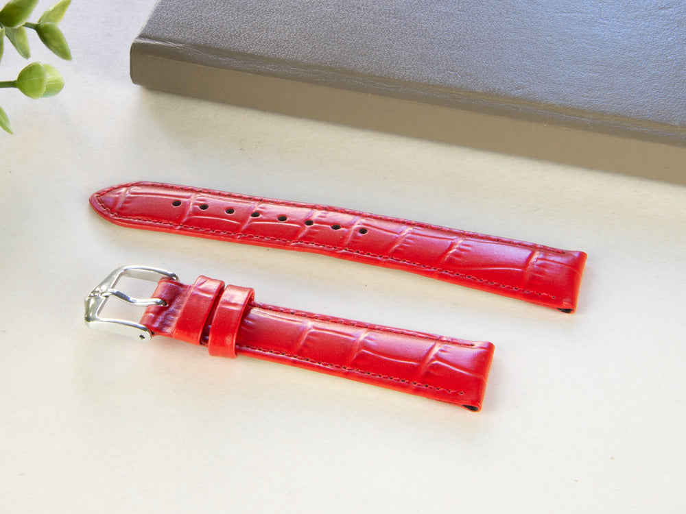 Bracelet Hirsch Cuir gaufré exotique Louisianalook, Rouge, 18 mm, 03427120-2-18