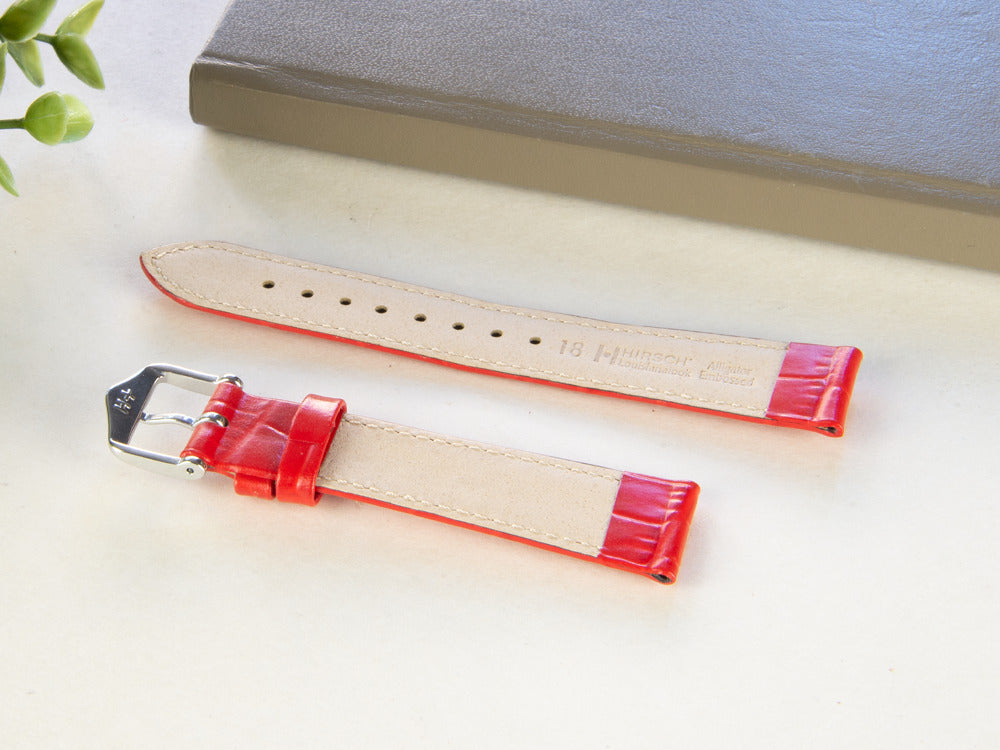 Bracelet Hirsch Cuir gaufré exotique Louisianalook, Rouge, 18 mm, 03427120-2-18