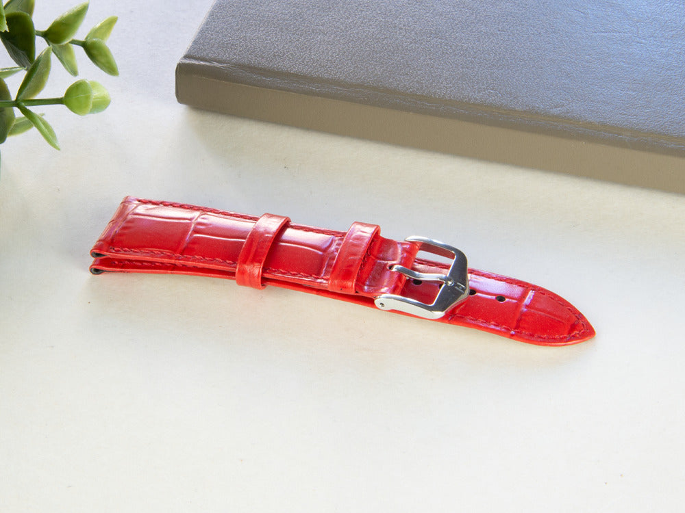 Bracelet Hirsch Cuir gaufré exotique Louisianalook, Rouge, 20 mm, 03427120-2-20