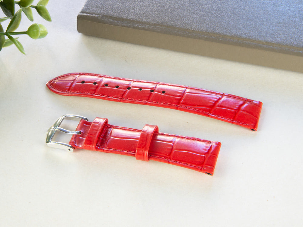Bracelet Hirsch Cuir gaufré exotique Louisianalook, Rouge, 20 mm, 03427120-2-20