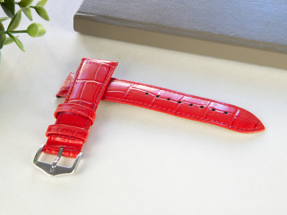 Bracelet Hirsch Cuir gaufré exotique Louisianalook, Rouge, 20 mm, 03427120-2-20