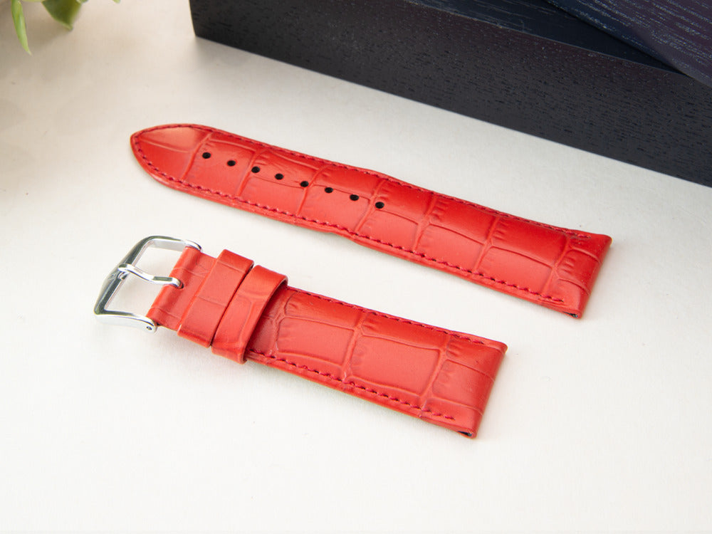 Bracelet Hirsch Cuir gaufré exotique Louisianalook, Rouge, 22 mm, 03427120-2-22
