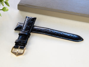 Bracelet Hirsch Cuir gaufré exotique Crocograin, Noir, 18 mm, 12302850-1-18