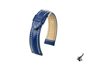 Bracelet Hirsch Cuir de veau Heavy Calf, Bleu, Blanc, 24 mm, 01475080-2-24