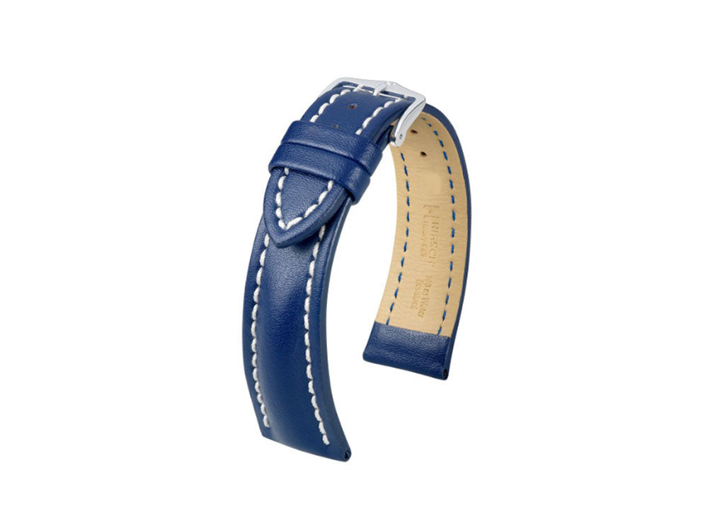 Bracelet Hirsch Cuir de veau Heavy Calf, Bleu, Blanc, 24 mm, 01475080-2-24
