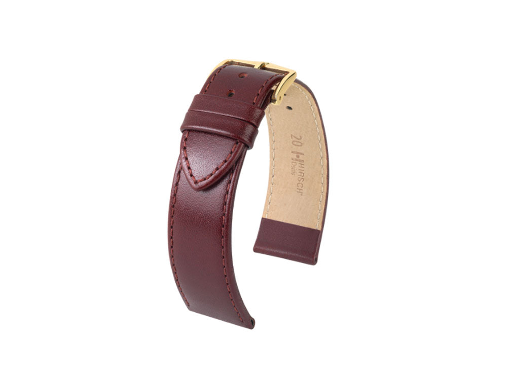 Bracelet Hirsch Cuir Osiris, Bordeaux, 20 mm, L (200 mm), PVD or, 03475060-1-20