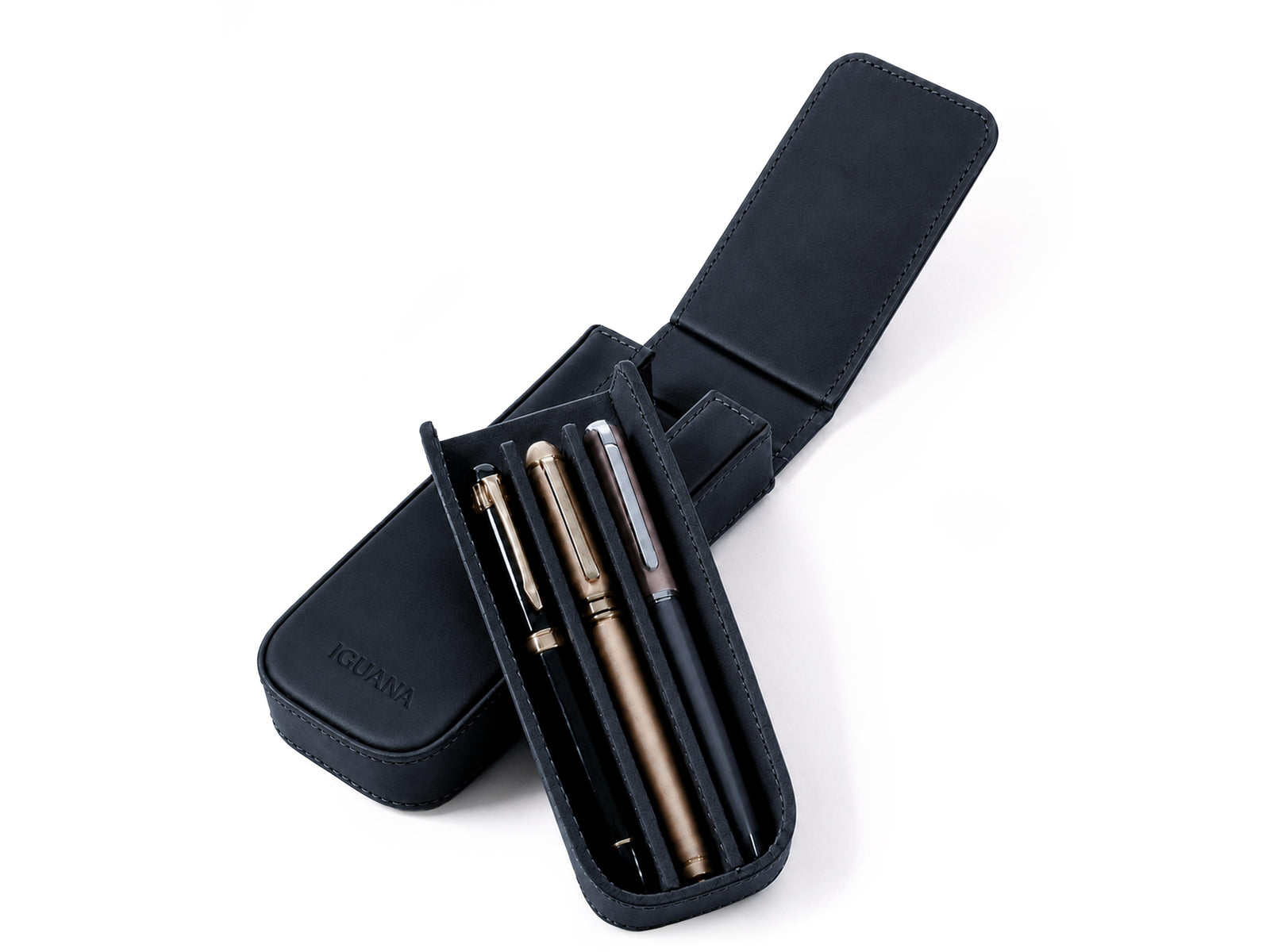 Étui à stylos Iguana Noir pour 3 articles d'écriture, PEN-CASE-BLACK-3