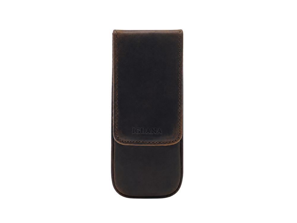 Étui à stylos Iguana Cuir Marron pour 3 articles d'écriture, PEN-CASE-BROWN-3