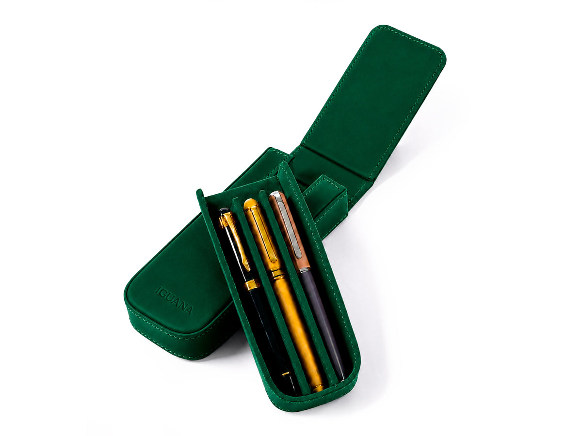 Étui à stylos Iguana Vert pour 3 exercices d'écriture, PEN-CASE-GREEN-3