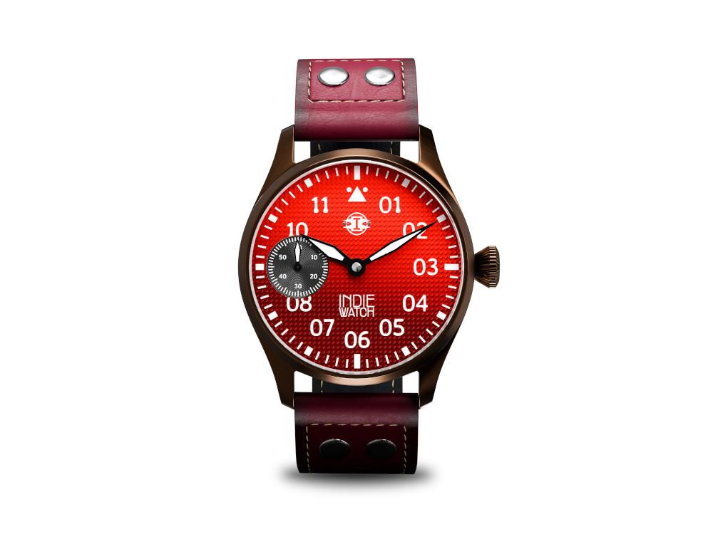 Montre Automatique Indie Watch Swell, PVD Bronze, Rouge, 42 mm, 257YB