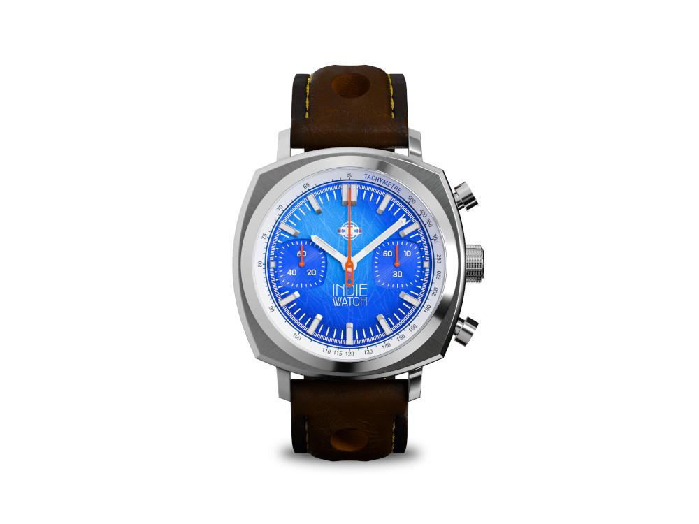 Montre à Quartz Indie Watch Strum, Bleu, 42 mm, Chronographe, 521K