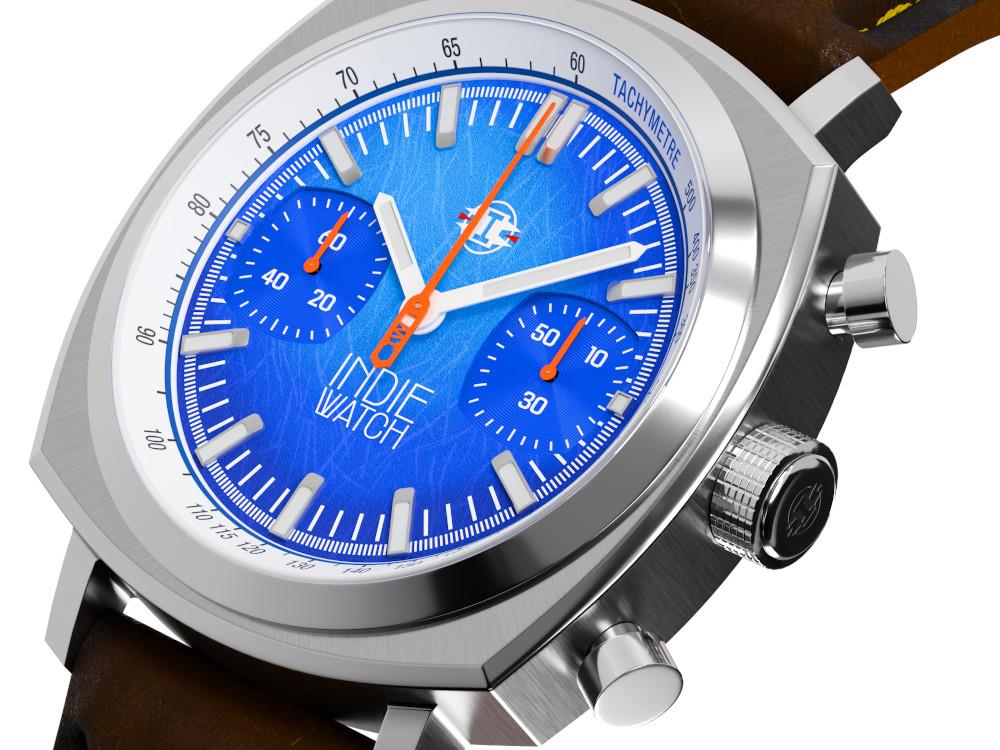 Montre à Quartz Indie Watch Strum, Bleu, 42 mm, Chronographe, 521K