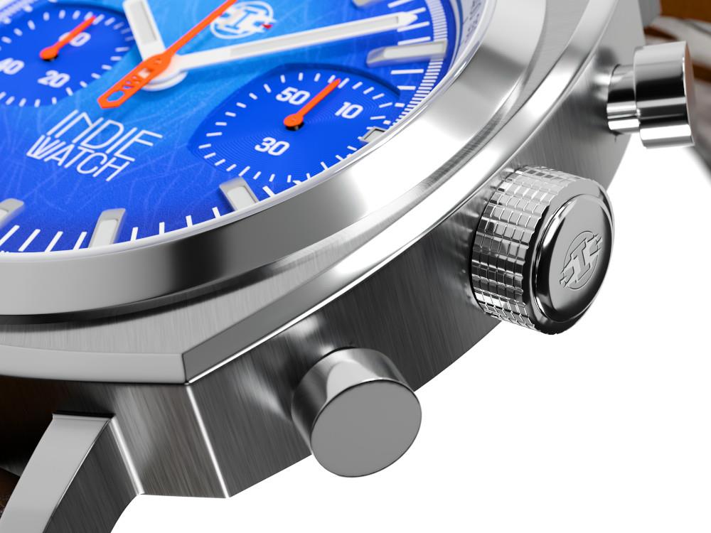 Montre à Quartz Indie Watch Strum, Bleu, 42 mm, Chronographe, 521K