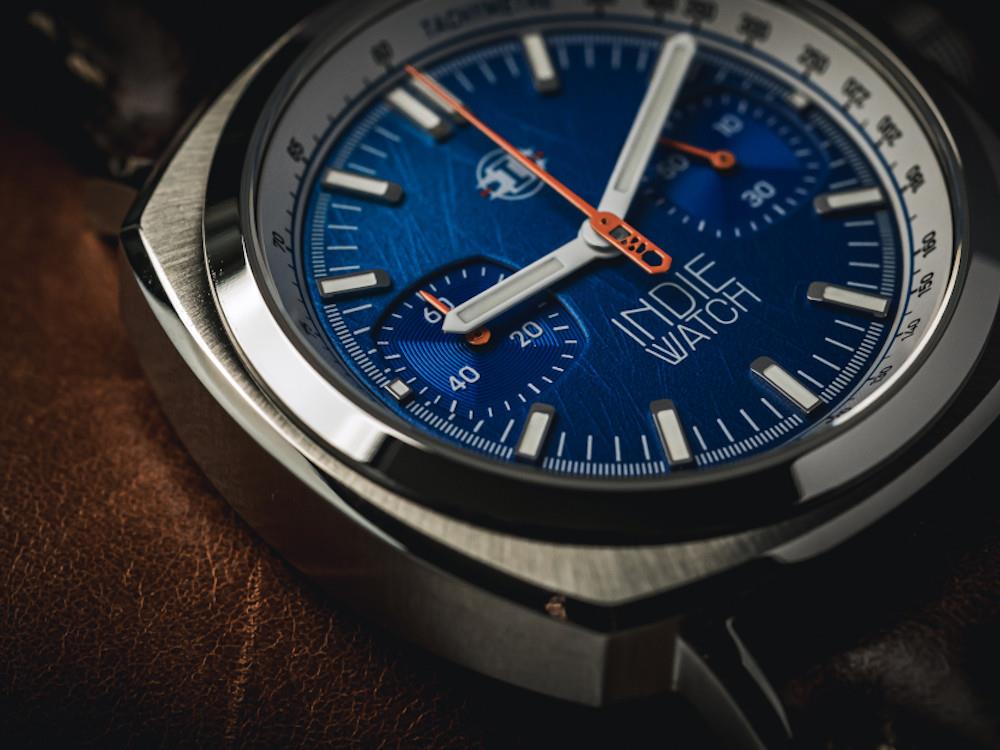 Montre à Quartz Indie Watch Strum, Bleu, 42 mm, Chronographe, 521K