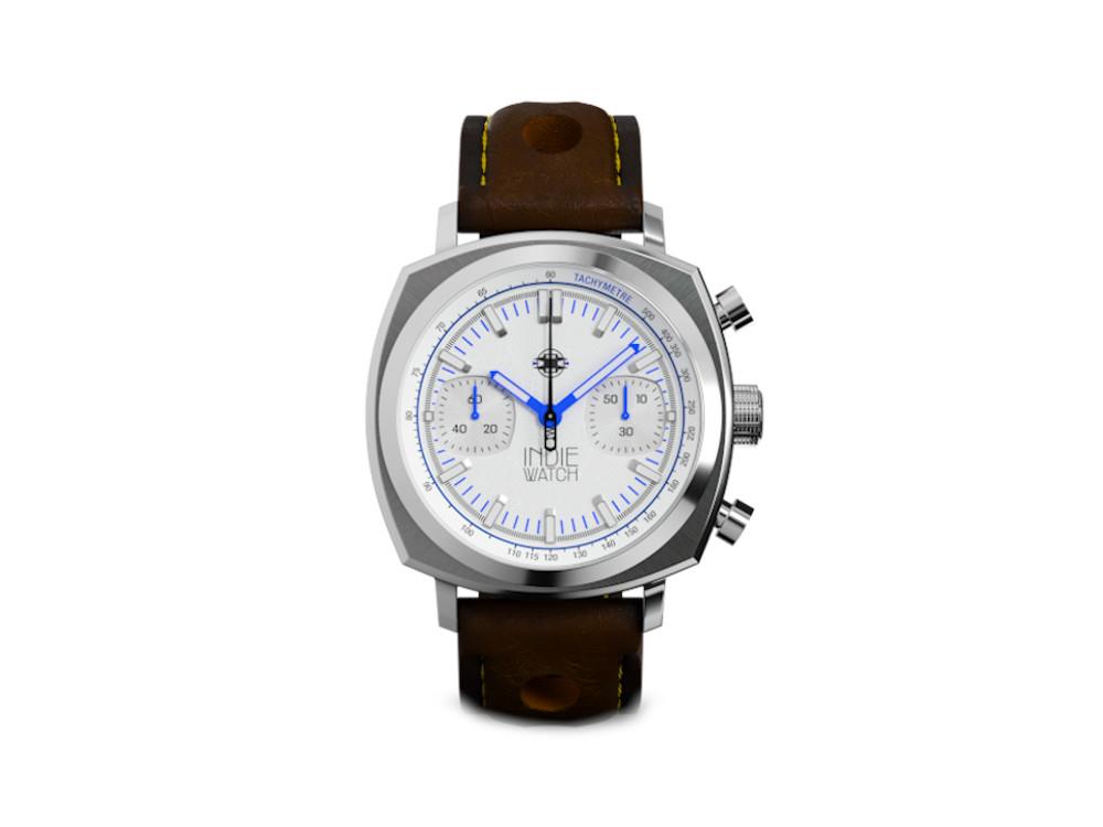 Montre à Quartz Indie Watch Strum, Blanc, 42 mm, Chronographe, 521L