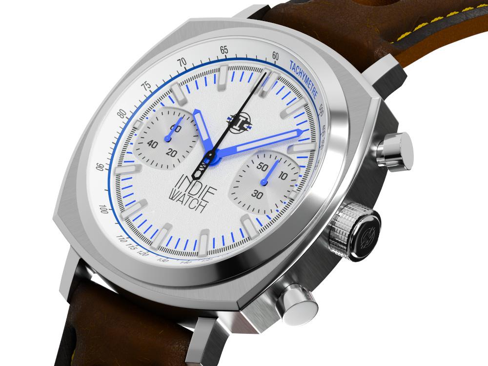 Montre à Quartz Indie Watch Strum, Blanc, 42 mm, Chronographe, 521L