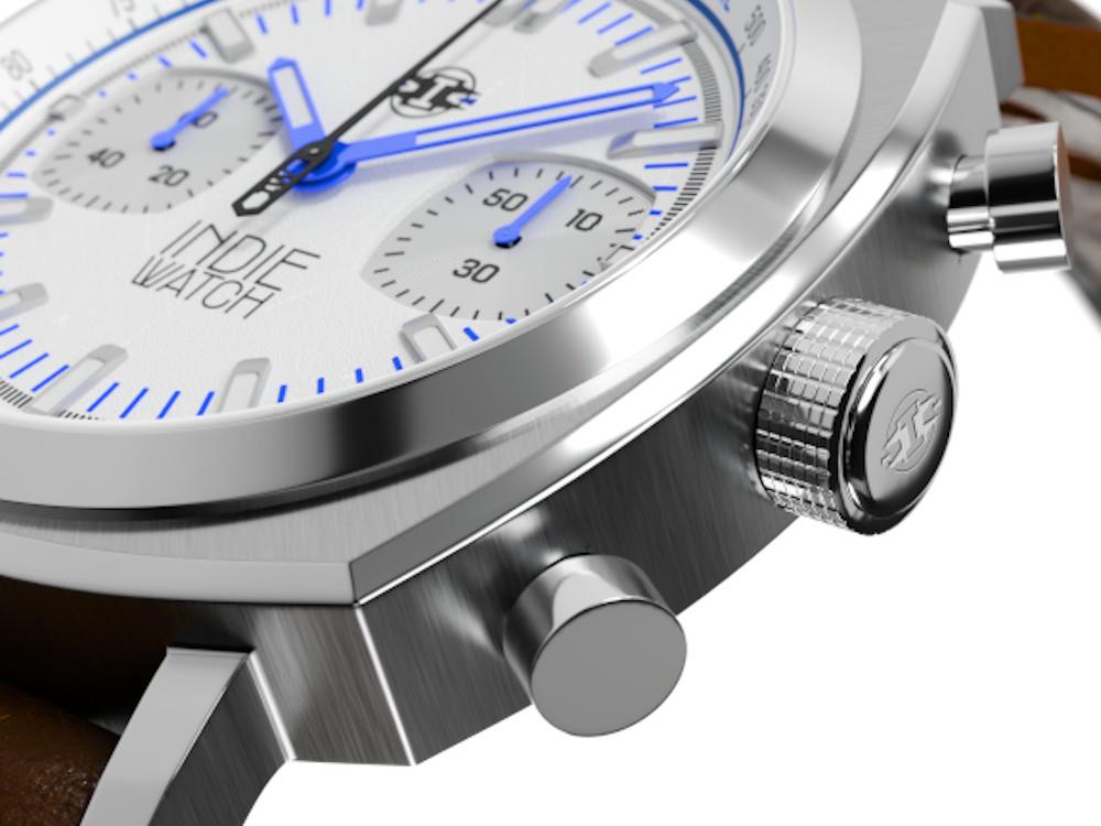 Montre à Quartz Indie Watch Strum, Blanc, 42 mm, Chronographe, 521L