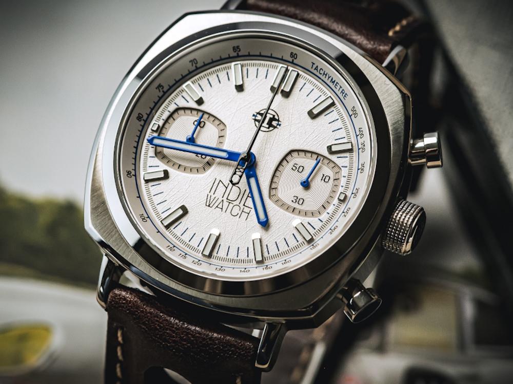 Montre à Quartz Indie Watch Strum, Blanc, 42 mm, Chronographe, 521L